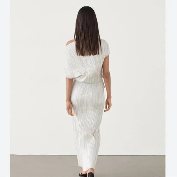 Massimo Dutti Womens Asymmetric Dress XS Pearl Gray Special Edition 6605/300 NWT - Picture 3 of 16